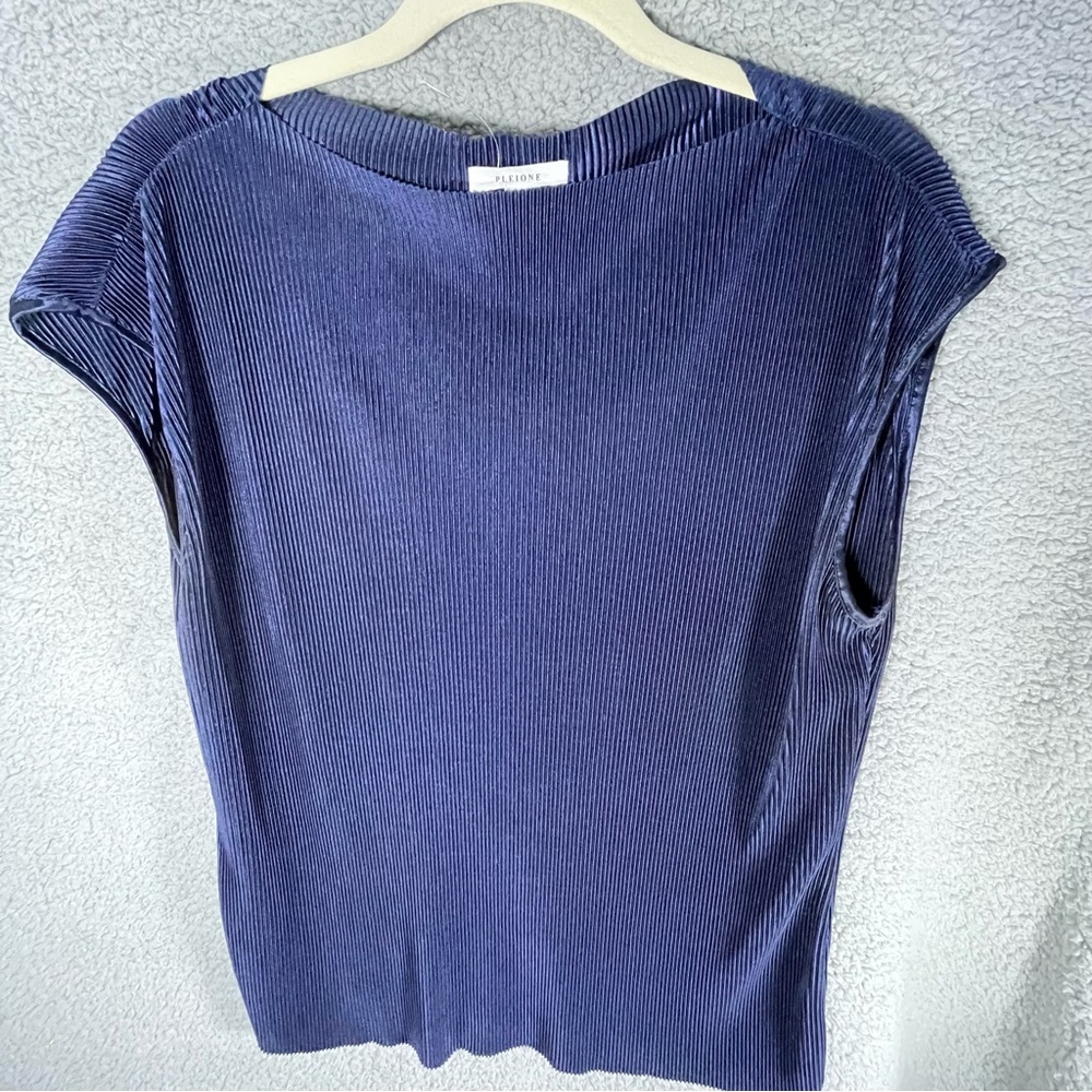 Pleione Blouse Sleeveless Pullover Womens Size XL Pleated Blue Scoop Mock Neck